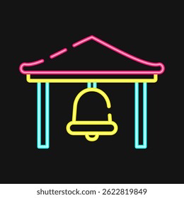 Icon bell. Buddhism and vesak elements. Icon in neon style.