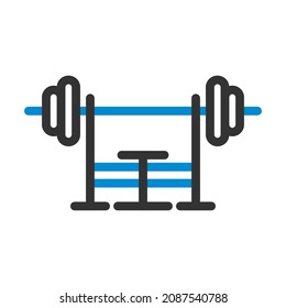Icono Del Banco Con Barbell. Diseño de contorno negrita con ancho de trazo editable. Ilustración vectorial.