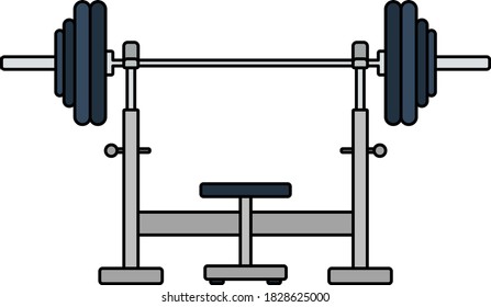 Icono Del Banco Con Barbell. Esquema Editable Con Diseño De Relleno De Color. Ilustración vectorial.