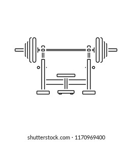 Icon of Bench with barbell. Thin line design. Vector illustration.