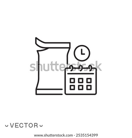 icon of best before date for open package, expiration date product, thin line symbol isolated on white background, editable stroke eps 10 vector illustration