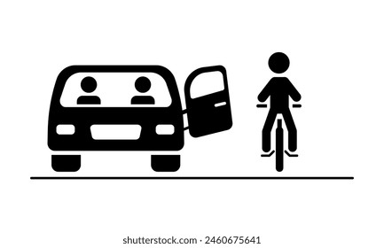 The icon beware of opening car doors. An icon for warning cyclists. EPS 10