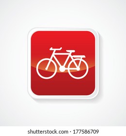 Icon of Bicycle on Red Glossy Button. Eps-10.