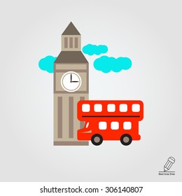 Icon of Big ben and red double decker bus