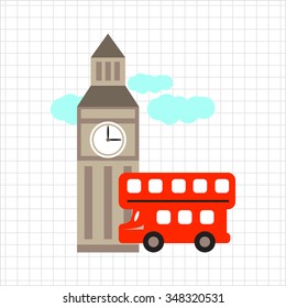 Icon of Big ben and red double decker bus