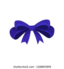 Icon of big blue bow. Hair accessory for girl. Decorative flat vector element for invitation, gift voucher or promo poster