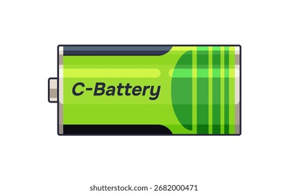 Icono de la gran batería C. Acumulador de litio para cargar electrónica con energía. Elemento de níquel reutilizable, célula de energía eléctrica alcalina seca recargable. Ilustración vectorial aislada plana en blanco