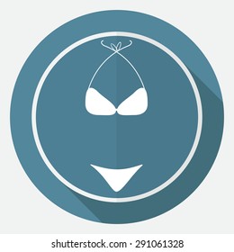 Icon Bikini on white circle with a long shadow