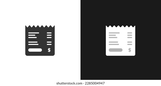 Icon bill invoice simple receipt pictogram vector black white graphic symbol, editable check payment solid flat clipart isolated on dark background set image silhouette shape