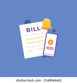 Icon For Bill Notification And Bill Payment Due Reminder. Notes, Receipts, Invoices And Smartphones. Symbols And Elements. Flat Style Illustration. Vector Design Concept