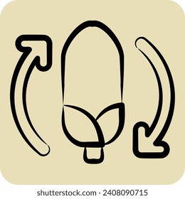 Symbol biologisch abbaubar. in Zusammenhang mit dem Symbol für Plastikverschmutzung stehen. handgezeichnet. einfaches Design bearbeitbar. einfache Abbildung