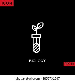 Icon biology flask leaf and soil tube flask vector on black background. Illustration line, linear, outline and lineal icon for graphic, print media interfaces and web design.
