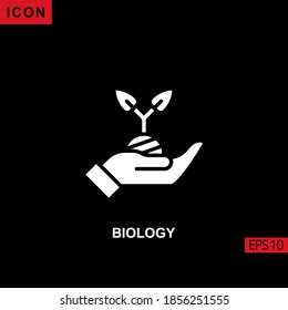 Icon biology soil leaf with hand vector on black background. Illustration Filled, glyph or flat icon for graphic, print media interfaces and web design.