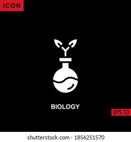 Icon biology tree leaf with tube flask vector on black background. Illustration Filled, glyph or flat icon for graphic, print media interfaces and web design.