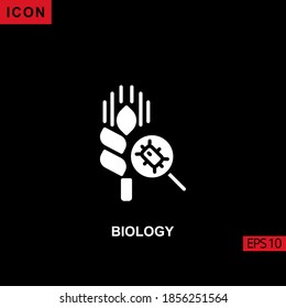 Icon biology wheat with magnifying bacteria vector on black background. Illustration Filled, glyph or flat icon for graphic, print media interfaces and web design.