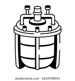 Un icono de un recipiente de biorreactor diseñado en estilo dibujado a mano
