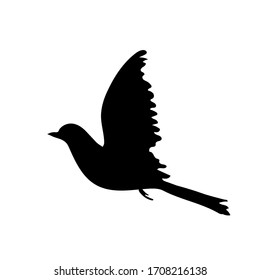 Icon of bird dove flying in sky. Flat cartoon character design. Black cute peace pigeon silhouette template. Vector illustration isolated on white background.