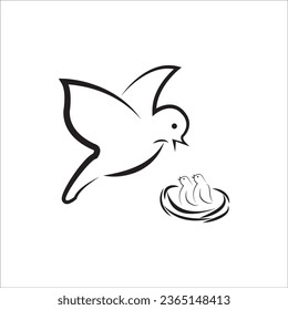 icon of a bird feeding its chicks in its nest vector illustration symbol design