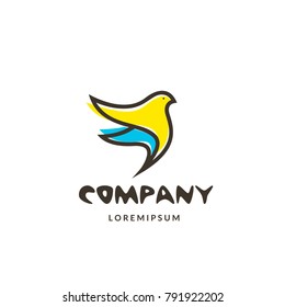 Icon bird hovering in the air, colored bird.