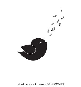 Icon Bird Sings A Song From The Musical Notes. Vector Illustration On White Background.