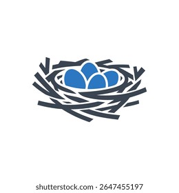 Icon of a bird's nest with blue eggs inside