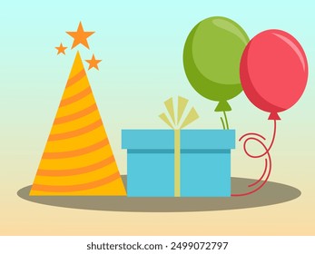 icon birthday box and balloon