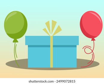 icon birthday box and balloon