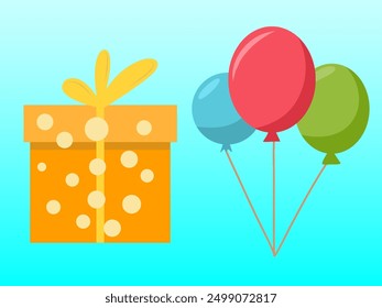 icon birthday box and balloon