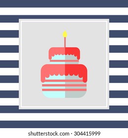 Icon of birthday cake with burning candle
