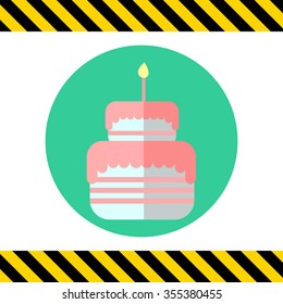 Icon of birthday cake with burning candle