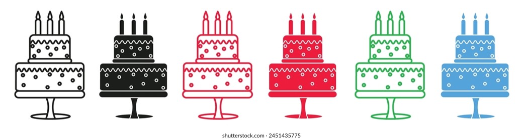 Icon of Birthday Celebration Cake Adorned with Lit Candles