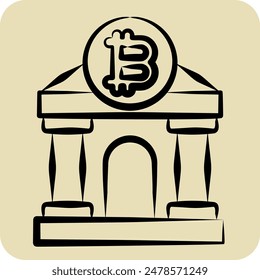 Icon Bitcoin Bank. related to Cryptography symbol. hand drawn style. simple design illustration