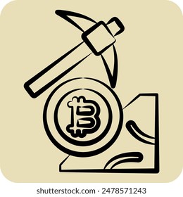 Icon Bitcoin Mining. related to Cryptography symbol. hand drawn style. simple design illustration