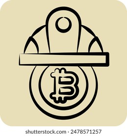 Icon Bitcoin Minor Hat. related to Cryptography symbol. hand drawn style. simple design illustration