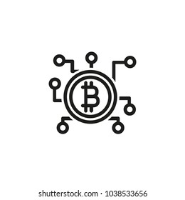 Icon of bitcoin network. Connection, blockchain, branches. Cryptocurrency concept. Can be used for topics like electronic currency, e-business, e-commerce