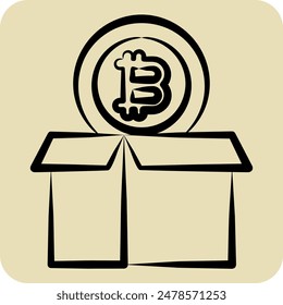 Icon Bitcoin Parcel. related to Cryptography symbol. hand drawn style. simple design illustration