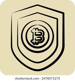 Icon Bitcoin Protection. related to Cryptography symbol. hand drawn style. simple design illustration