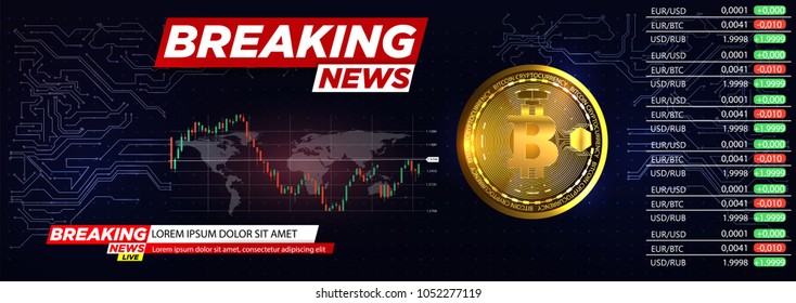 Icon of Bitcoin. Realistic Bitcoin coin on the blue background of the electrical circuit. Modern cryptocurrency. Vector illustration.