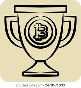 Icon Bitcoin Trophy. related to Cryptography symbol. hand drawn style. simple design illustration