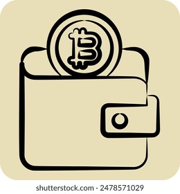 Icon Bitcoin Wallet. related to Cryptography symbol. hand drawn style. simple design illustration