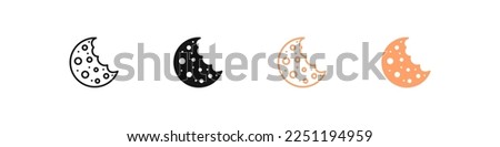 Сookie icon. Bite biscuit symbol. Snack signs. Cookies file symbols. Dessert icons. Food progress. Black and orange color. Vector isolated sign.