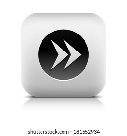Icon with black arrow sign in circle. Rounded square button with gray shadow, reflection on white background. Series in a stone style. Vector illustration graphic internet web design element in 8 eps