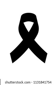 Icon Black Awareness Ribbon On White Background. Mourning Symbol. RIP Funeral Card Black Ribbon Background Vector