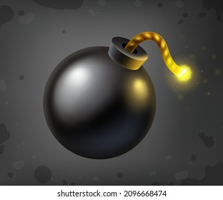 Icon schwarze Bombe mit einem brennenden Schlag. Militärische Projektil, Waffen, Sprengstoffe.