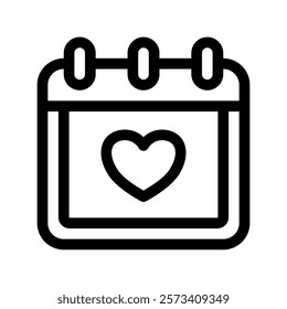 ICON - Black calendar design with heart for a special date. Suitable for romantic events, anniversaries, and Valentines Day marketing materials.