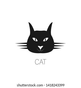 Icon black cat. Emblem of a muzzle of a cat on a white background.
