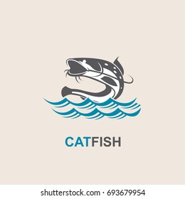 icon of black catfish with blue waves