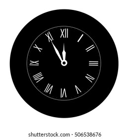 Icon black Christmas wall clock on a white background. Midnight. template  for decoration or design. Vector illustration