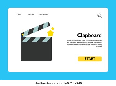 Icon of black clapboard. Tool, clapping, clapstick. Film production concept. Can be used for topics like filmmaking, movie or new stage