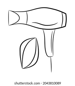 icon of a black contour drawing of a hair dryer and comb